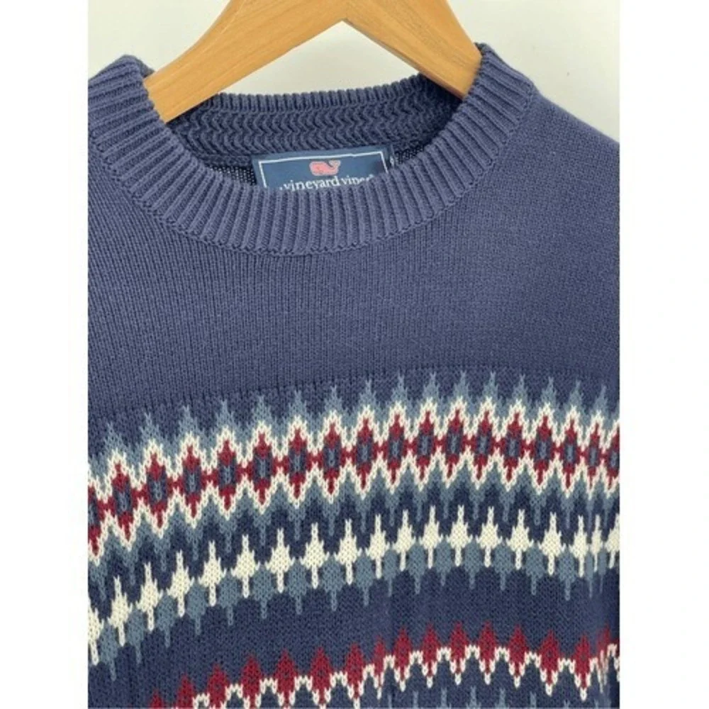 Vineyard Vines Sweater Grandpa Men XS Fair Isle Crewneck Long Sleeve Navy‎ Blue
